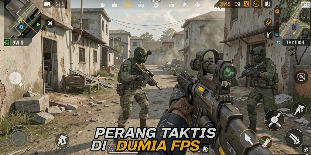 Screenshot gameplay 9WIN menunjukkan aksi tembak-menembak yang intens.