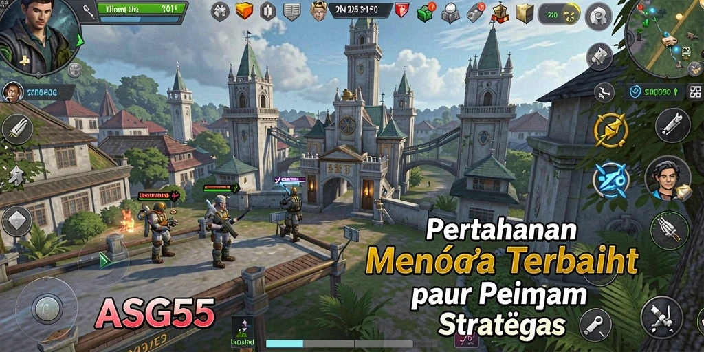 Tampilan gameplay menara pertahanan di ASG55 yang intens dan strategis.