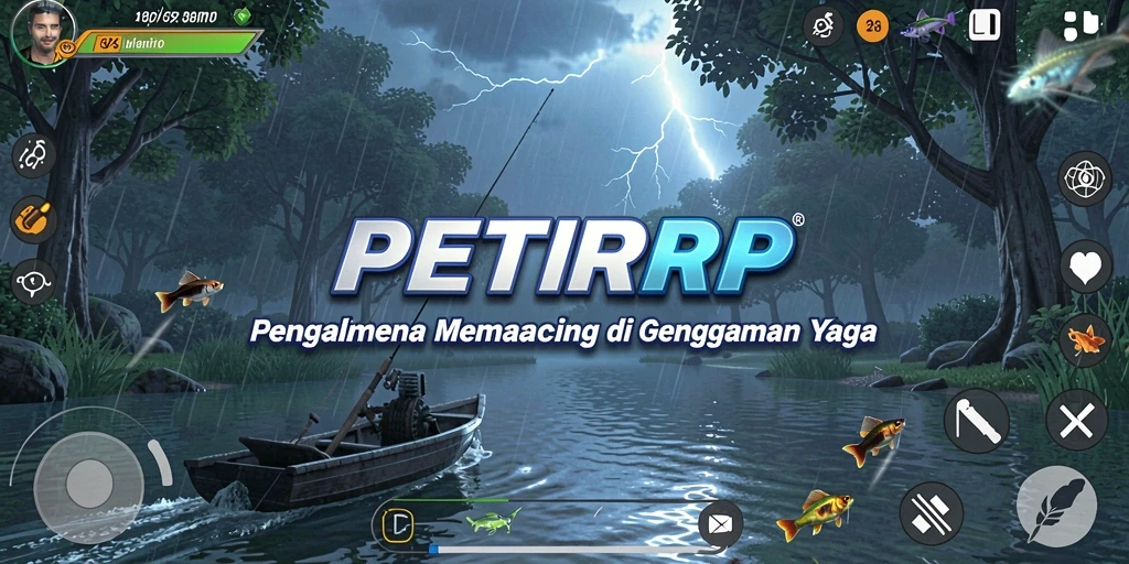 Gameplay menarik dalam PETIRRP menampilkan aksi memancing yang seru.